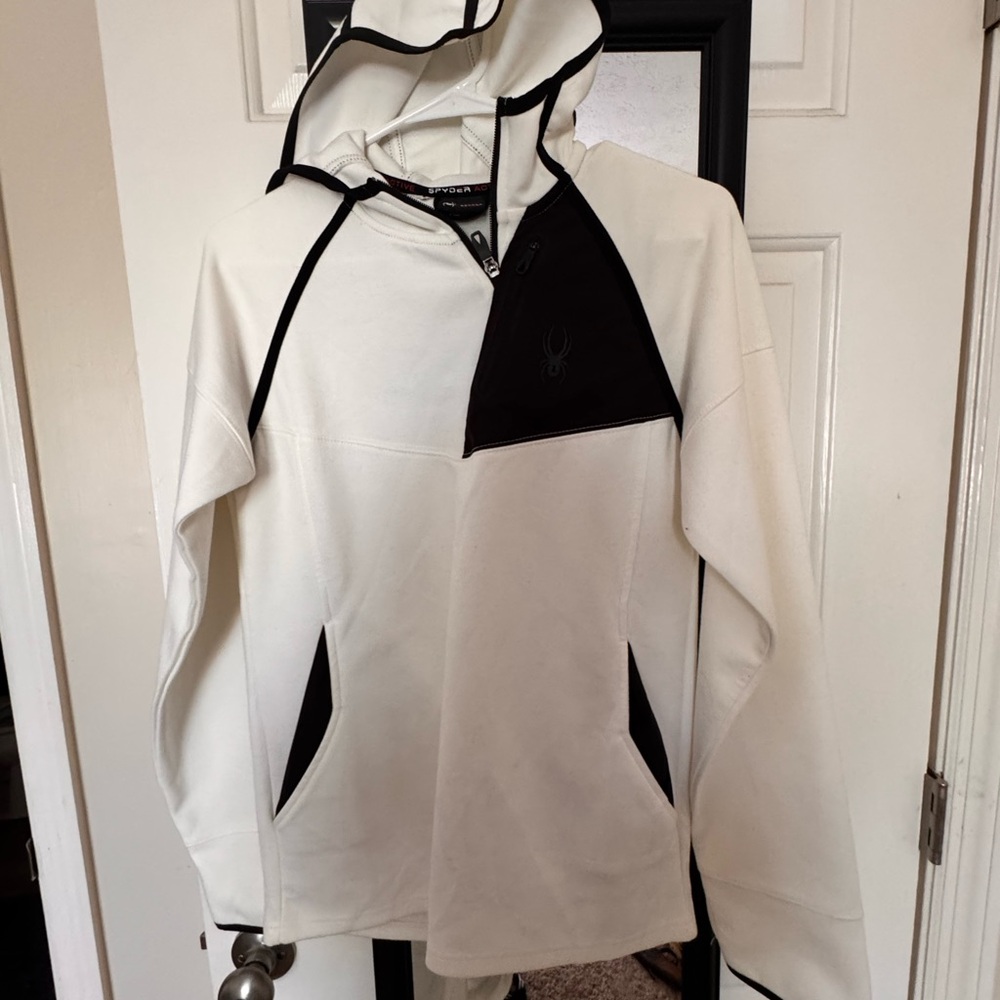 White and Black Hooded Pullover